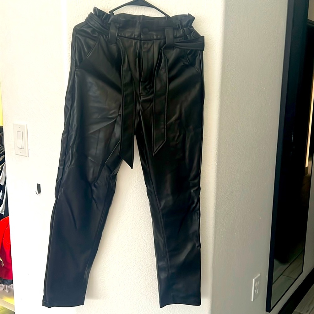 Black faux leather pants